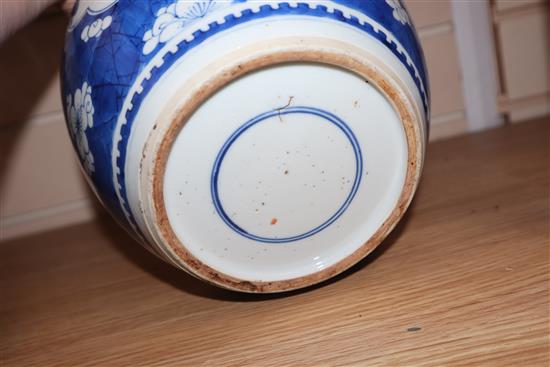 An 18th century Chinese blue and white jar and cover, the cover with inlaid jade plaque overall height 24cm